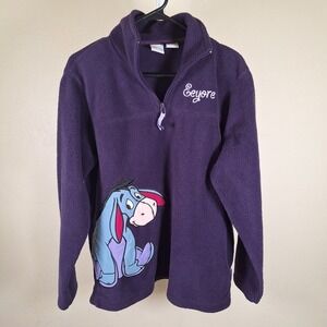 Disney Y2K Eeyore Pooh Quarter Zip Fleece Pullover Jacket Purple Medium